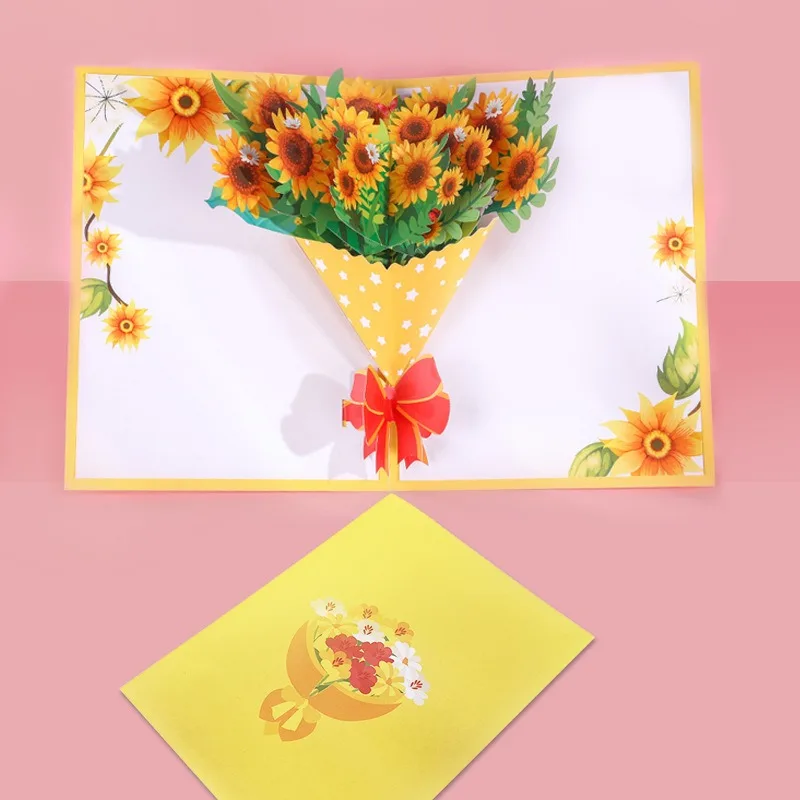 Custom birthday card printing Charming Bouquet of flowers 3D Pop Up Greeting Card for MOM Teacher