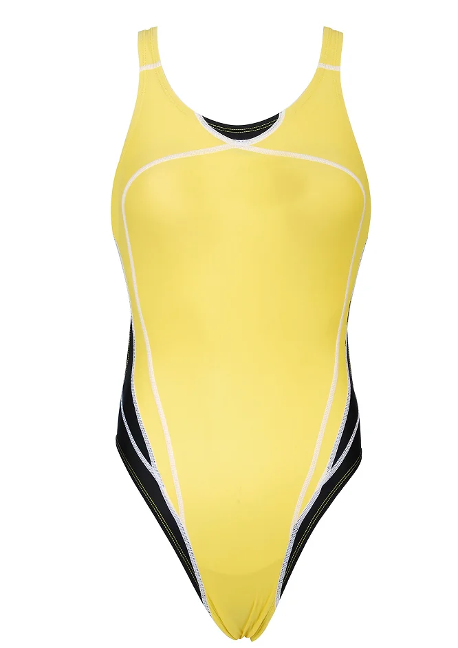 Women Beautiful Yellow Swimwear Bikini Fitness Swimsuit Beachwear for Professional Swim Sport Training Accept Print