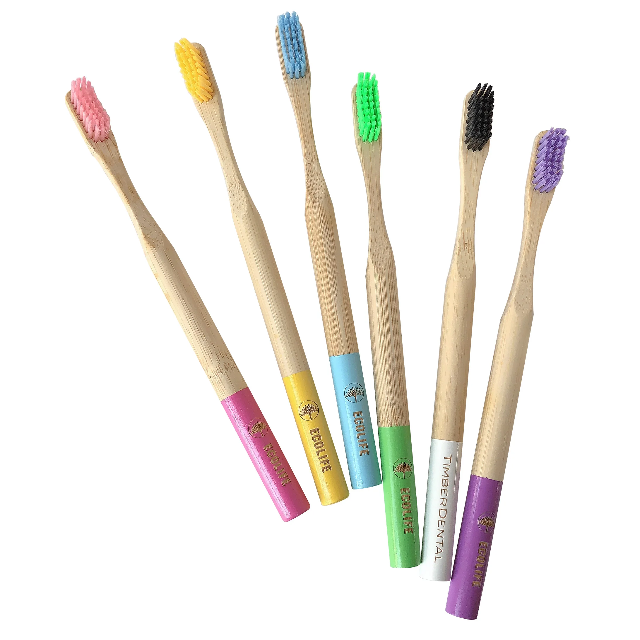 Colorful handle 100% natural bamboo toothbrush home usage charcoal bristle wooden toothbrush