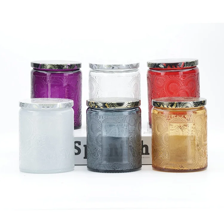Wholesale empty 8 oz 240 ml clear glass candle jars container vessel with metal lids for scented candle making