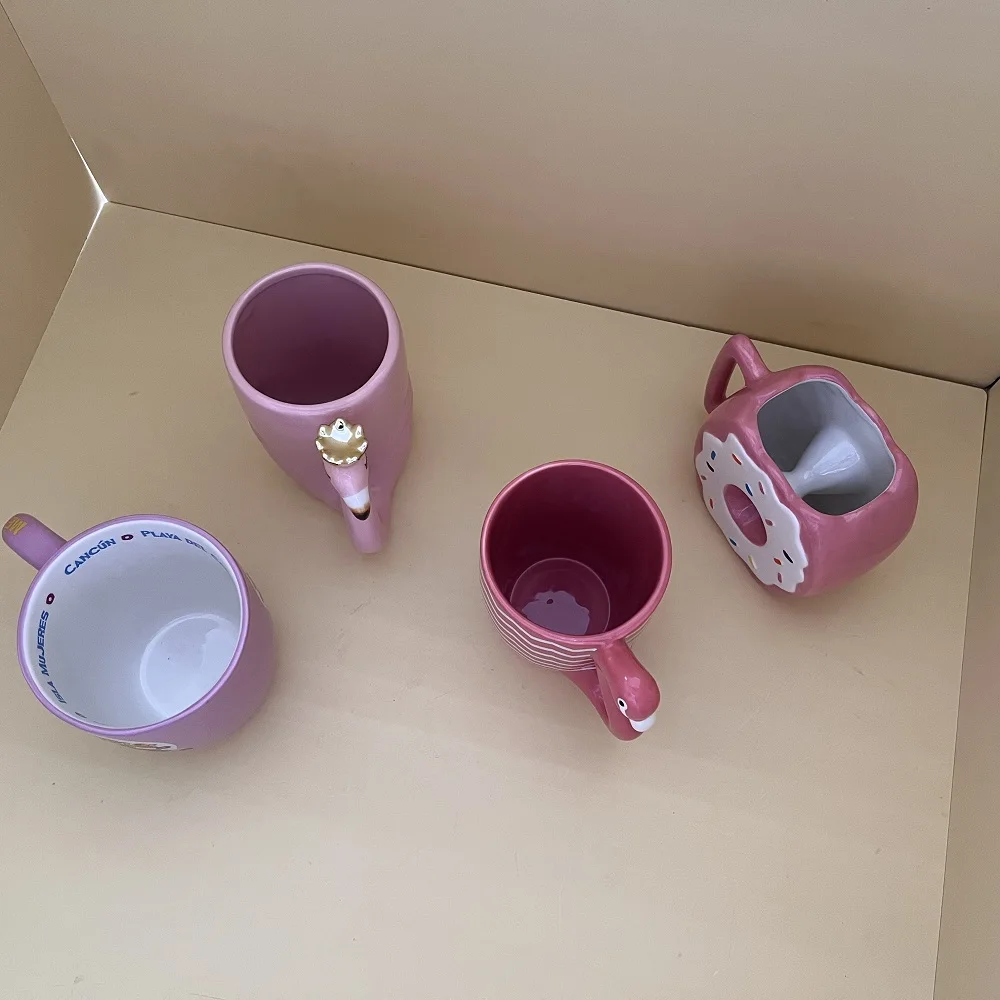 Custom ceramic cute 3d animal face flamingo shaped coffee mugs