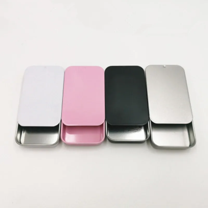 
80x50x15mm 35g 40g Metal Rectangle Black Silver Pink White Slider Tin Box for candy slider tin Can lip balm slider tin box 
