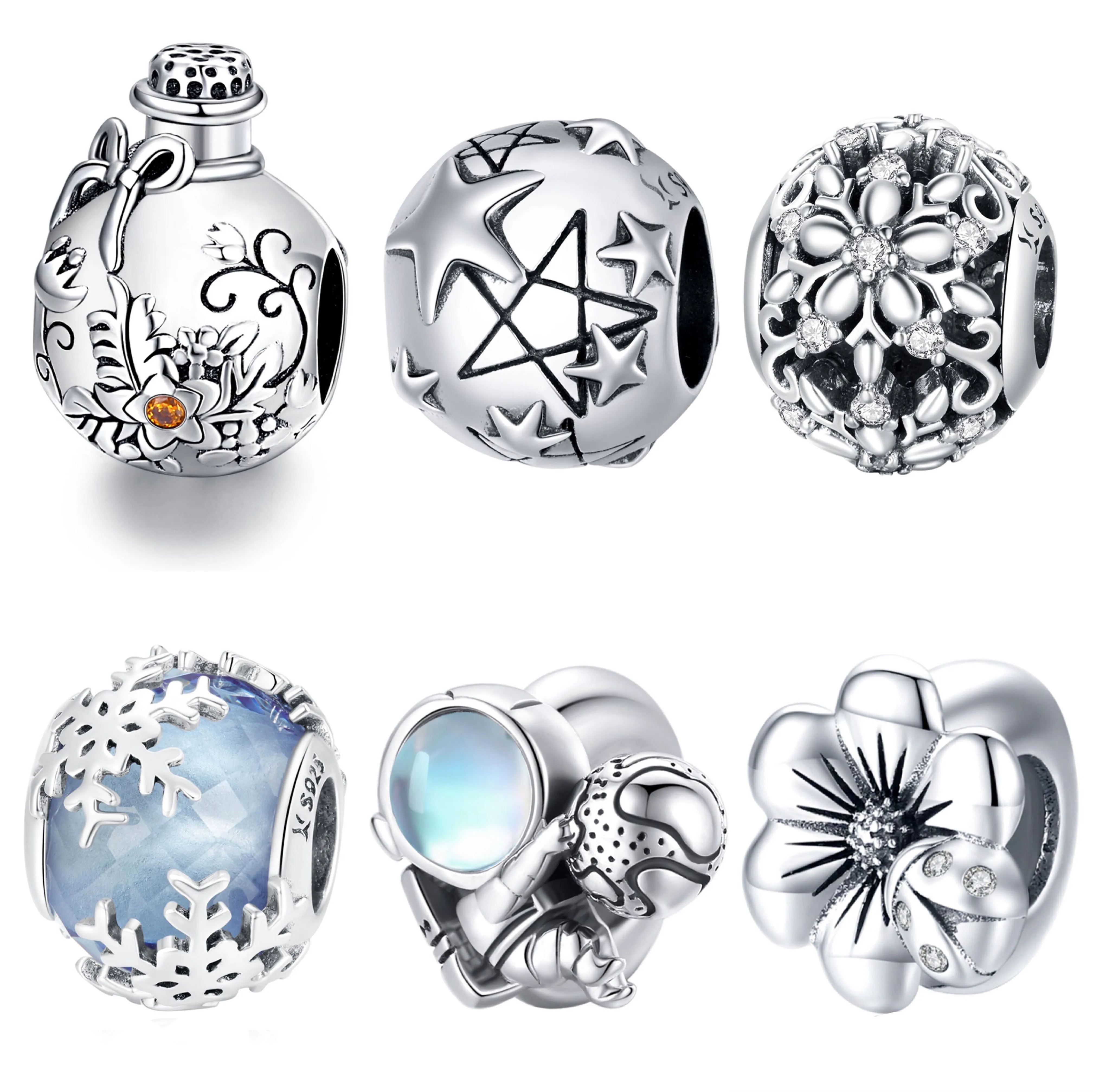 2024 Fine Jewelry Cute Charms Heart Shape 925 Sterling Silver European Women DIY Charm for Bracelet Jewelry Making Custom