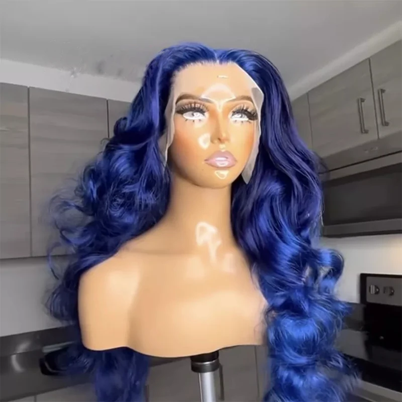 Dark Blue Color Body Wave 13x4 Lace Front Wig Natural Hairline With Baby Hair Brazilian Virgin Human Hair Lace Frontal For Women