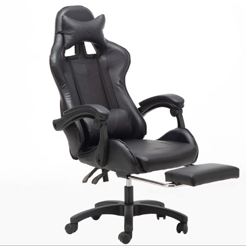 
Factory Supply Leather Ergonomic PC Gamer Racing Gaming Chair Black with footrest 