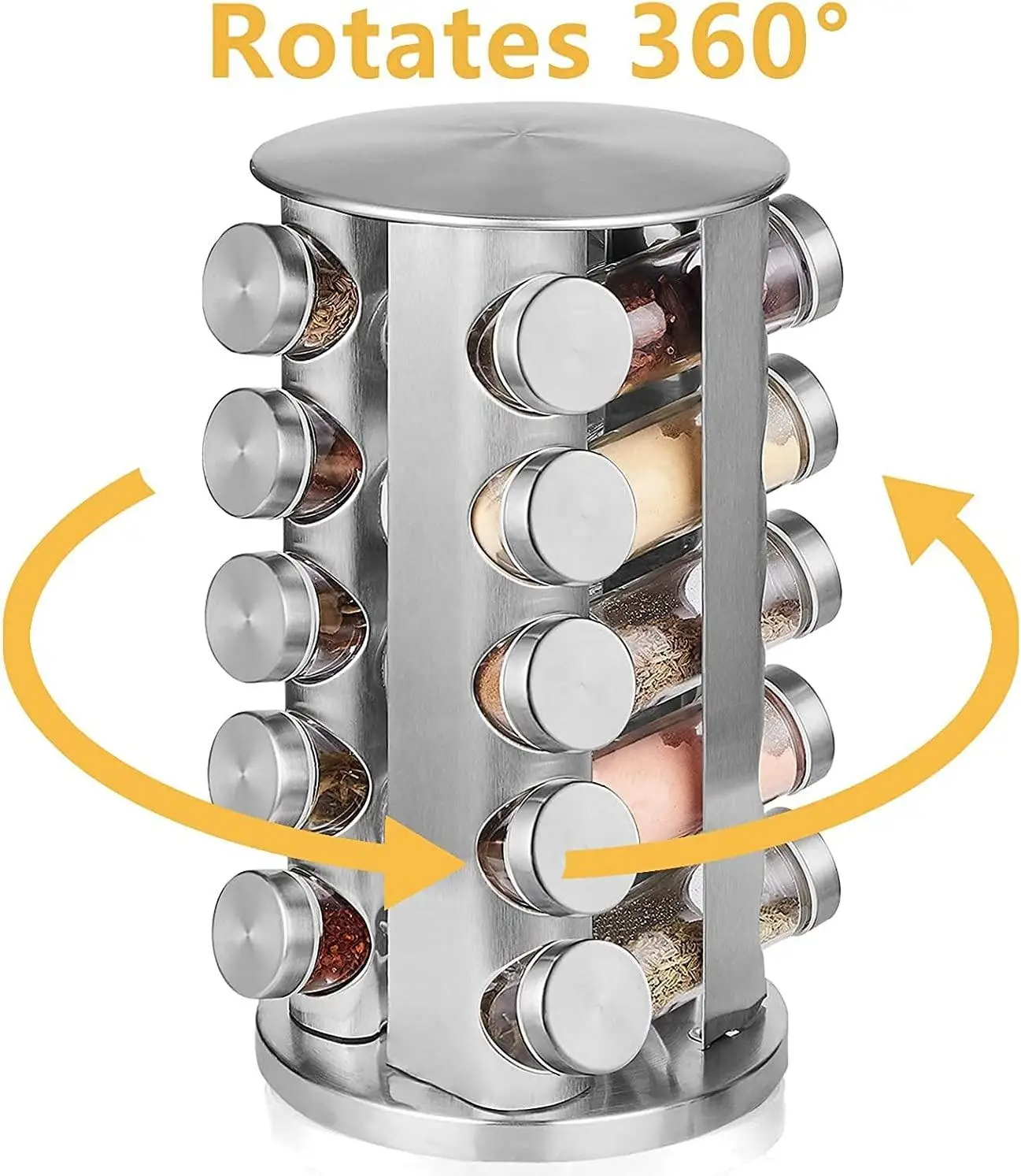 12 16 20 PCS Spice Jars Revolving Rack Glass Seasoning Set With Stainless Steel