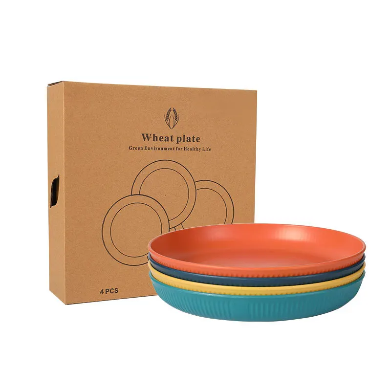 8 Alternative Color 9inch Microwave and Dishwasher Safe Wheat Straw Plate Deep Dinner Plates Set for Kitchen