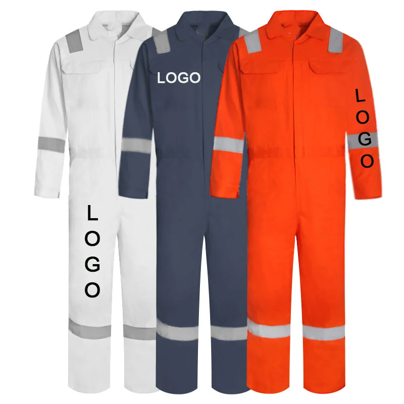 Custom Logo Industrial Hi Vis Reflective Anti Fire Cotton Fr Safety Overall Factory Construction Work Uniform Coverall Workwear