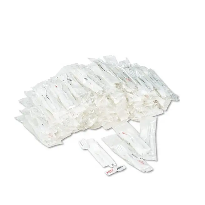 Party Essentials Individually Wrapped Black Plastic Cutlery Packets Heavy Duty 6PCS Cutlery Combo