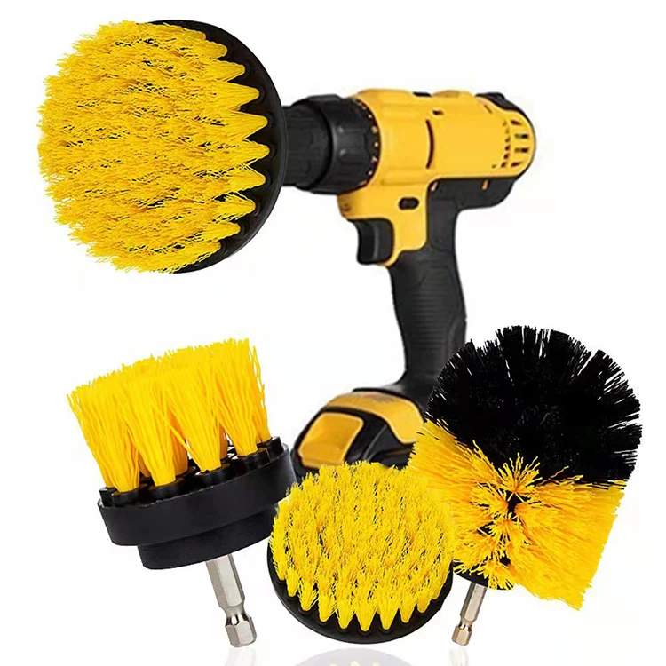 3.5inch 6mm Power Yellow Soft Plastic Steel Scrub Carpet Car Detailing Cleaning Electric Drill Brush