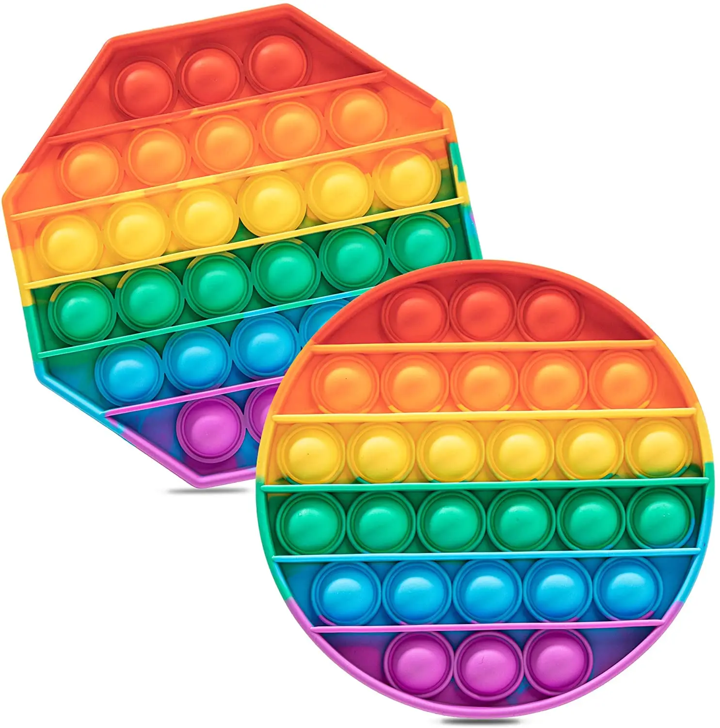 2 Pack, Round & Square, Rainbow pop fidget toy silicone