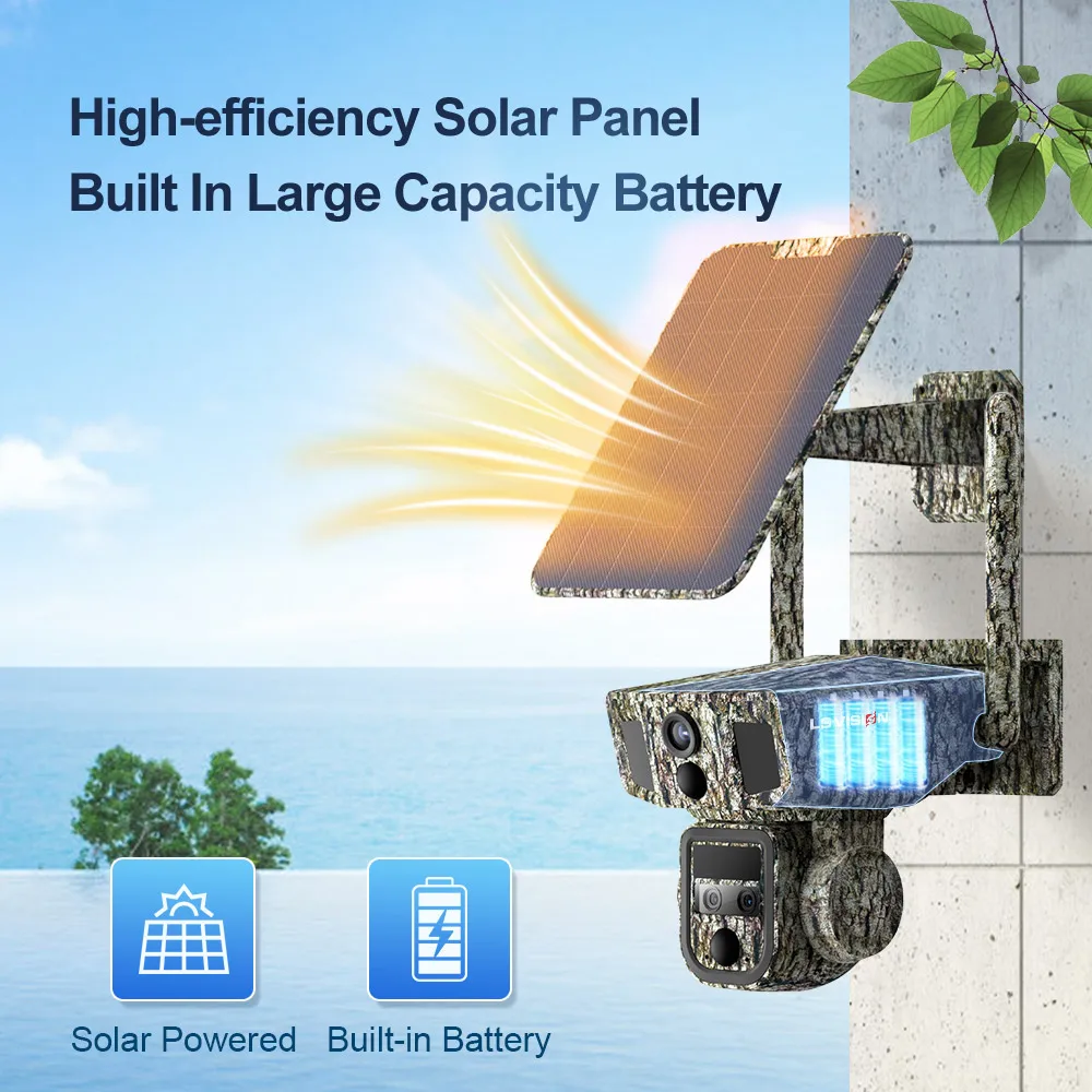 LS VISION Dual Lens Outdoor 10X Optical Zoom Ip Wireless Security Ai CCTV Solar Powered Wifi Ptz Surveillance Solar Wifi camera