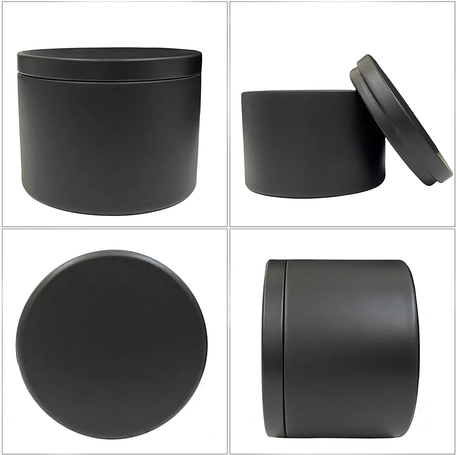 Wholesale custom food empty candle tin containers round tinplate cainster metal matte black 200g 250g tea and candle tin cans