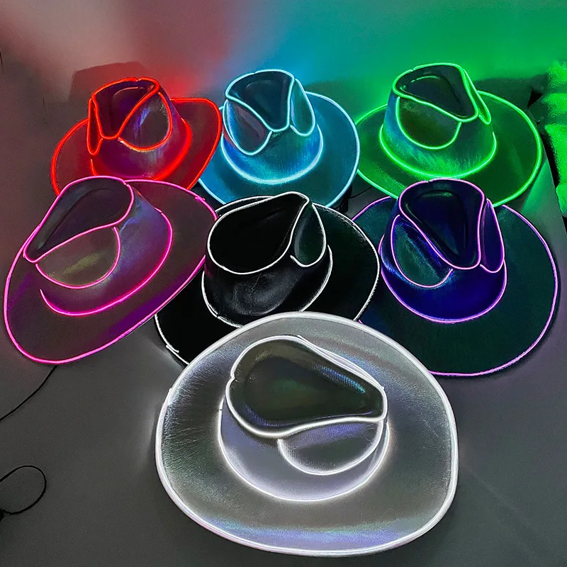 Halloween Jazz Hat Adult Neon LED Luminous Festival Party Dress Up Led Therapy Cap Glowing Cowboy Hat for Party