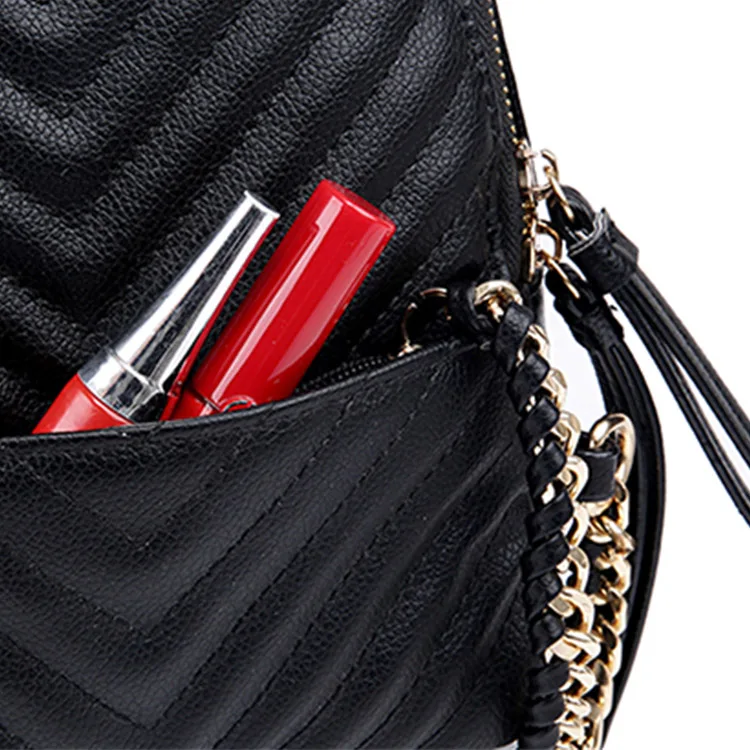 AZB197- Soft Pu Striped Chain Diamond Quilted TAX FREE Myanmar Made Ladies Backpack Pu Leather Korean Style Backpack for Girls