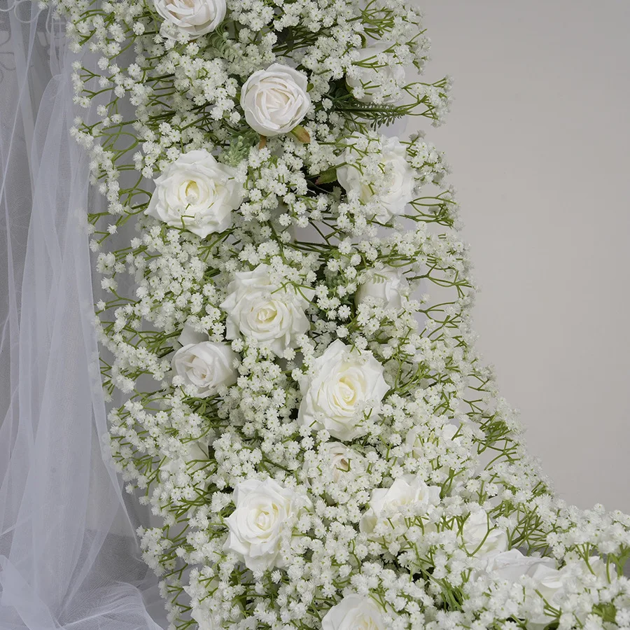 Wholesale Floral Aisle Runner White Roses And Baby Breath Artificial Flowers For Decoration