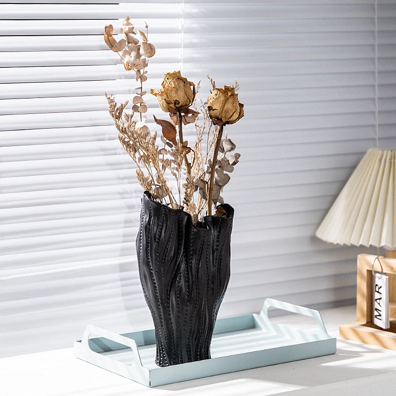 Creative Nordic Dried Branches Pot Black And White Abstract Reed Container Ceramic Flower Vases Minimalist Home Decoration Vase