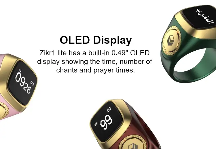 Muslim Islamic Electronic Counter Digital Azan Alarm Clock Tasbeeh iqibla smart tasbih zikr ring prayer mat rings for men