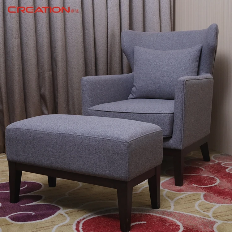 Creation Star Hotel Project Sheraton Hotel Bedroom Fire-proof Fabric Single Lounge Chaise Sofa With Ottoman
