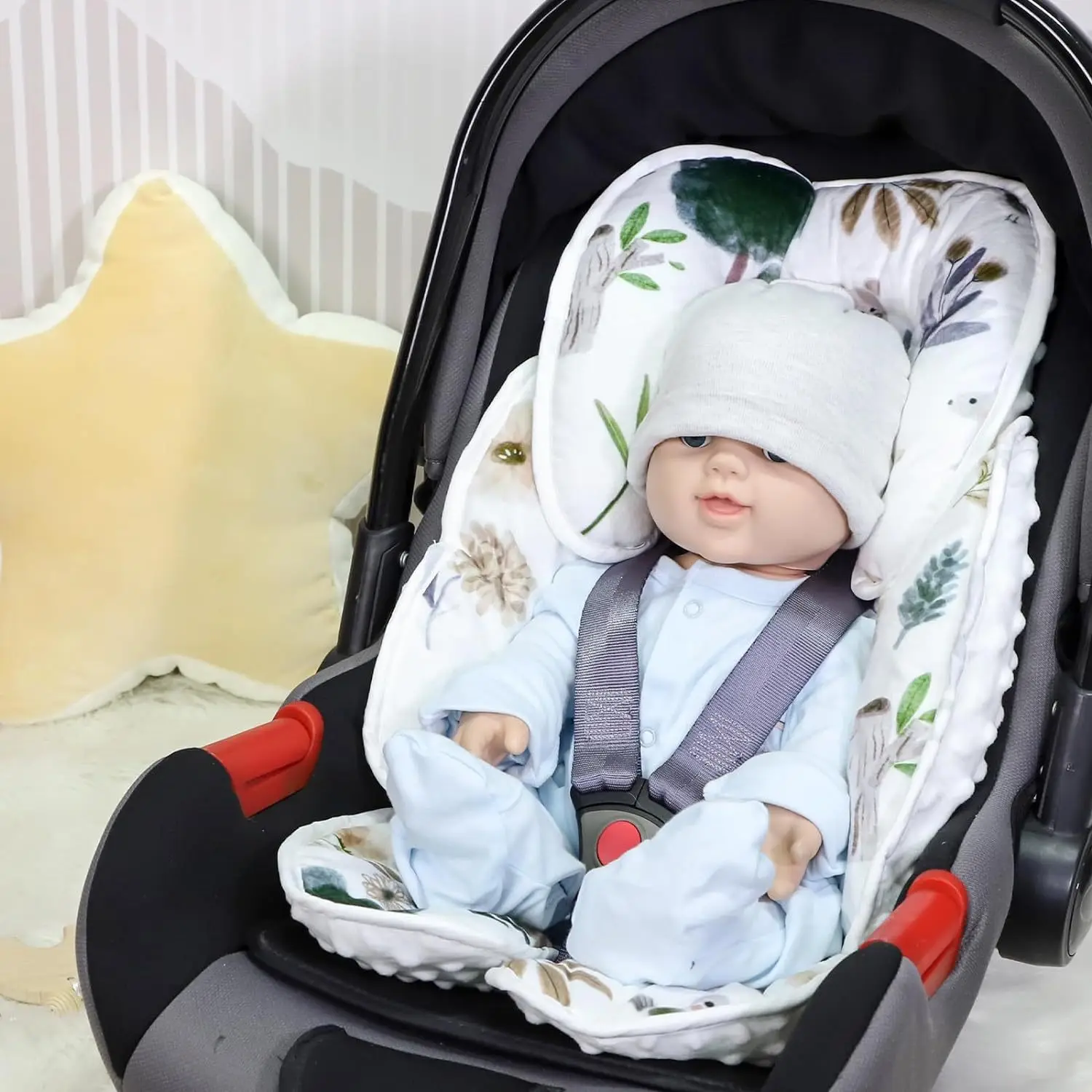 2-in-1 Reversible Infant Car Seat Head Neck Body Support, Ultra-Soft Minky and Microfiber Newborn Car Seat Insert carseatcover