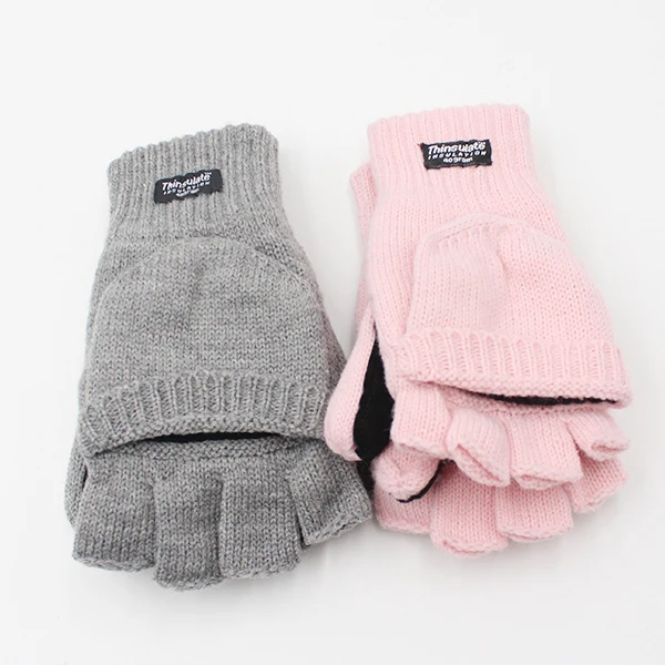 Thinsulate Lined Winter Shell Ragg Mittens Wool Yarn Half Finger Gloves With Pig Split Patch On The Palm Side Fleece Gloves