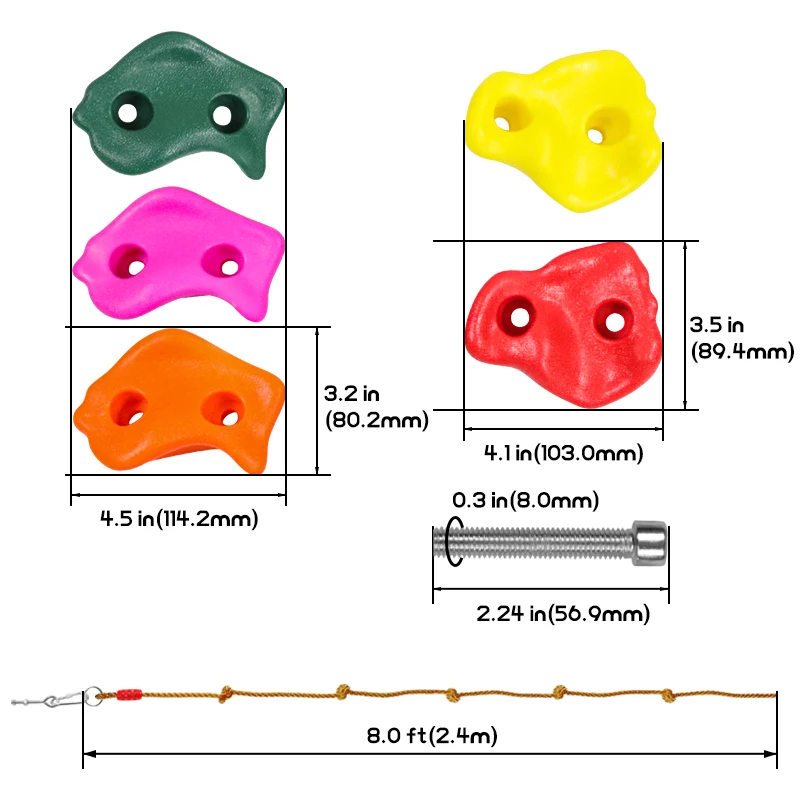 Rock Climbing Holds for Kids Indoor & Outdoor Rock Wall Climbing Kit with Mounting Hardware, Knotted Rope Playground Accessories