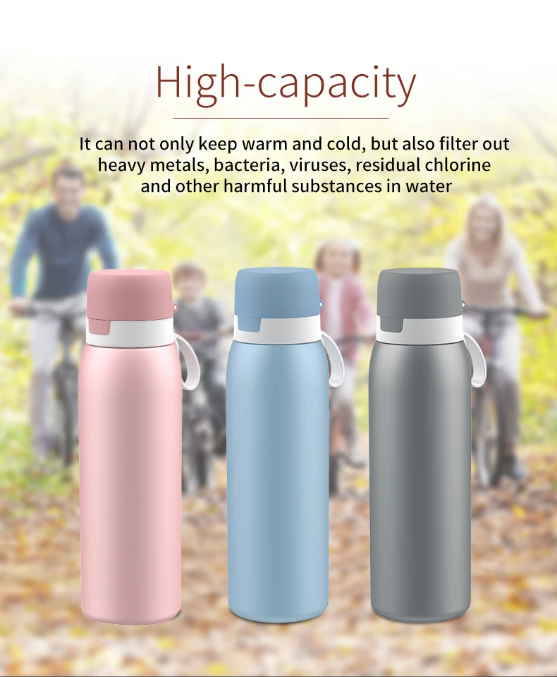 740ml double insulated stainless steel filter water bottle filtering water bottle