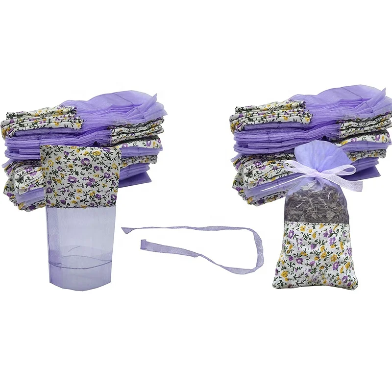 Empty Gauze Ribbons Cotton-Ramie Sacks DIY Dried Flower Gift Bag Fragrance Bags Purple Cotton Organza Flower Sachets Craft Bags