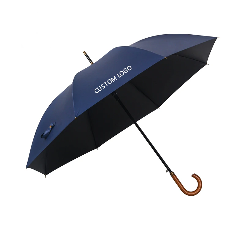 Custom logo printing personalised golf umbrella black uv coating sun protect golf umbrella with wooden handle