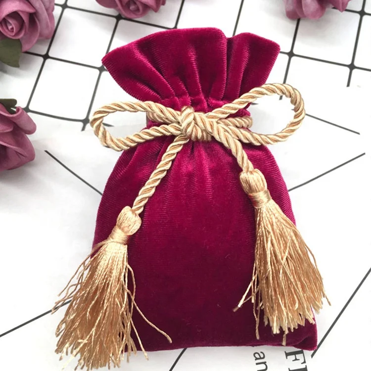 Custom Velvet Pouch Bag Velvet Pouch Jewelry Packaging Bag With Tassel