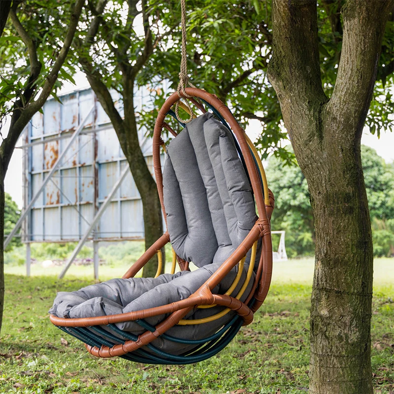 Colorful Waving Rattan Leisure Furniture Patio Swivel Chair Outdoor Hanging Swing Hammock Chair