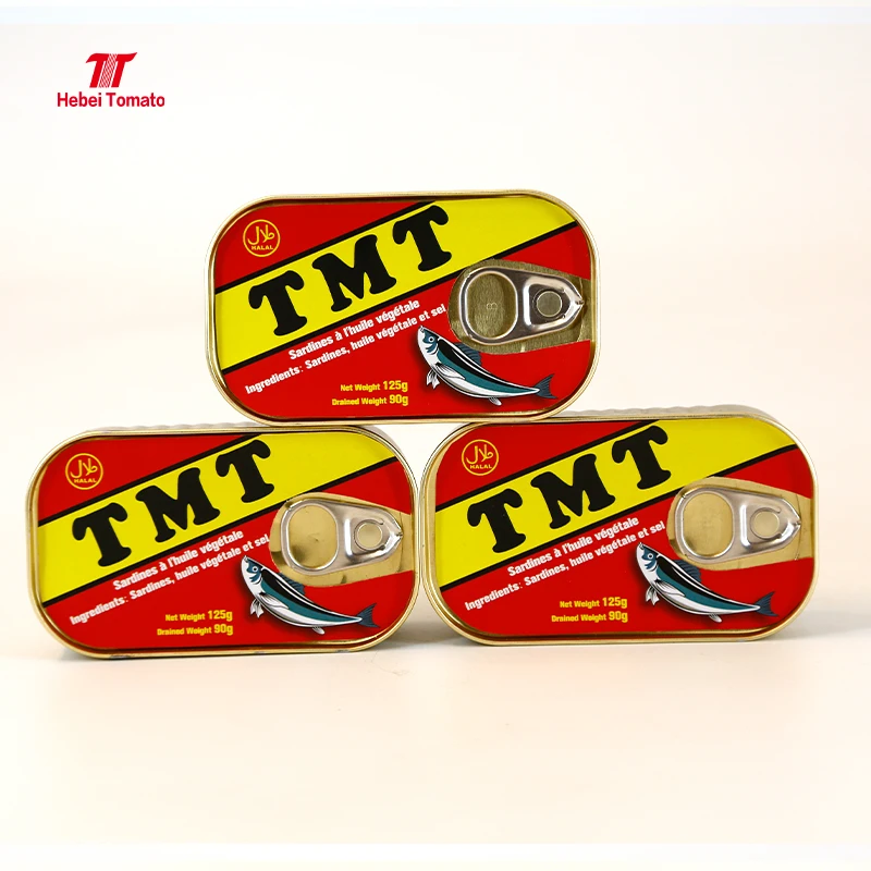 Canned Seafood Sardine 125g Canned in Tomato Sauce/in Vegetable Oil Oval Can with Customized Brands