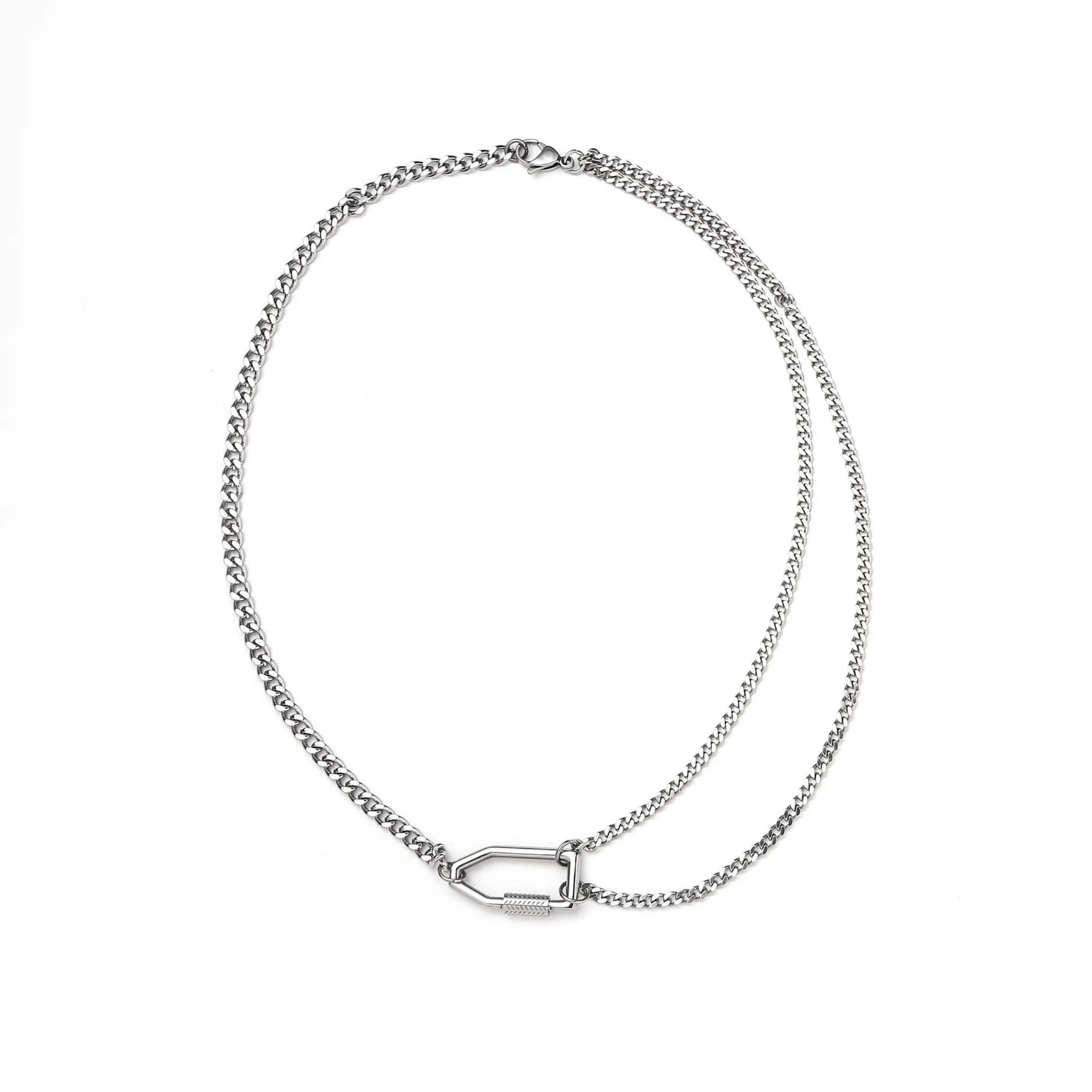 mini small tiny men lock silver gold pendant chain titanium carabiner clasp necklace