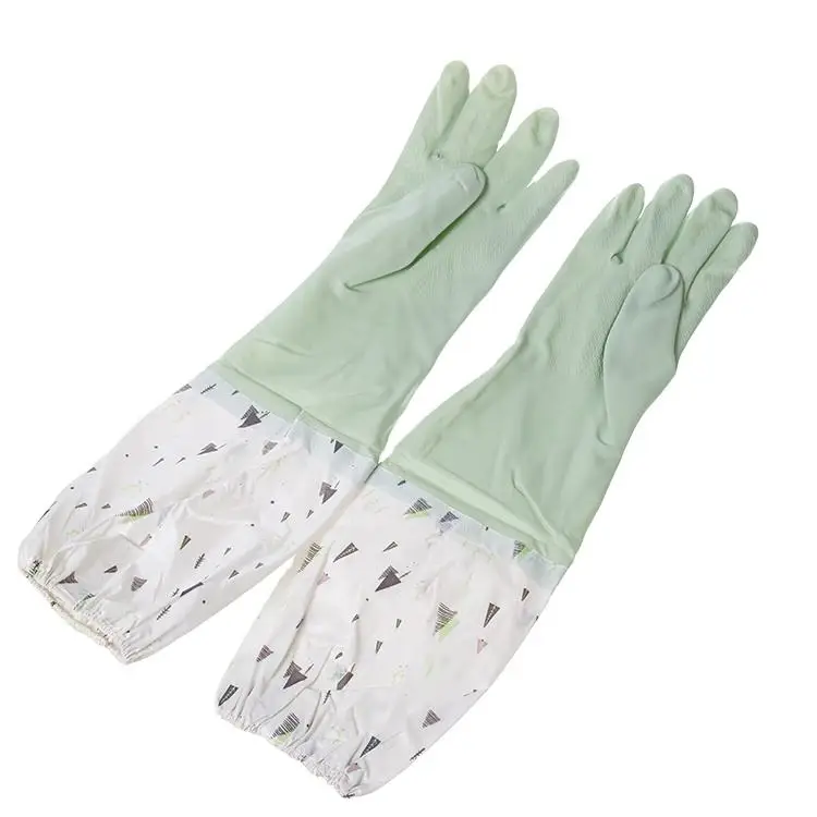 cotton Flock Lining Latex Household Glove long Rubber Kitchen Glove