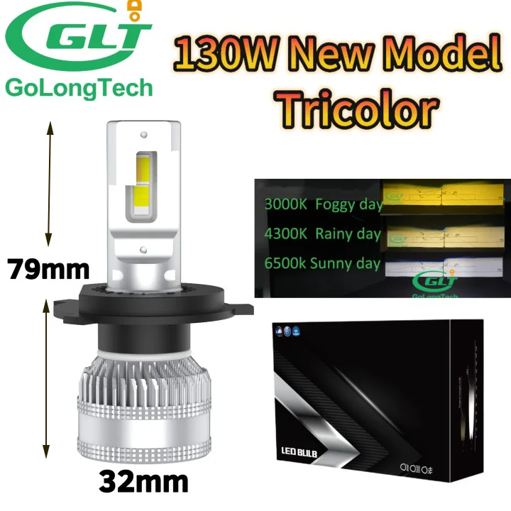 H4 car S130  3 Colors led auto headlight 10000LM led headlight Bulbs 9005 9006 130W/SET  Car led Headlight