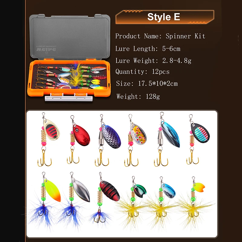 WeiHe 12pcs Metal Spinner Fishing Lure Set Metal Spoon Bait Kit Spinner Lures Combo