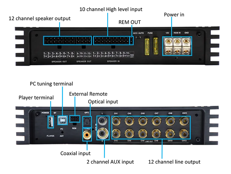 mini size car d class12 channel sound digital car amplifier audio dsp processor android