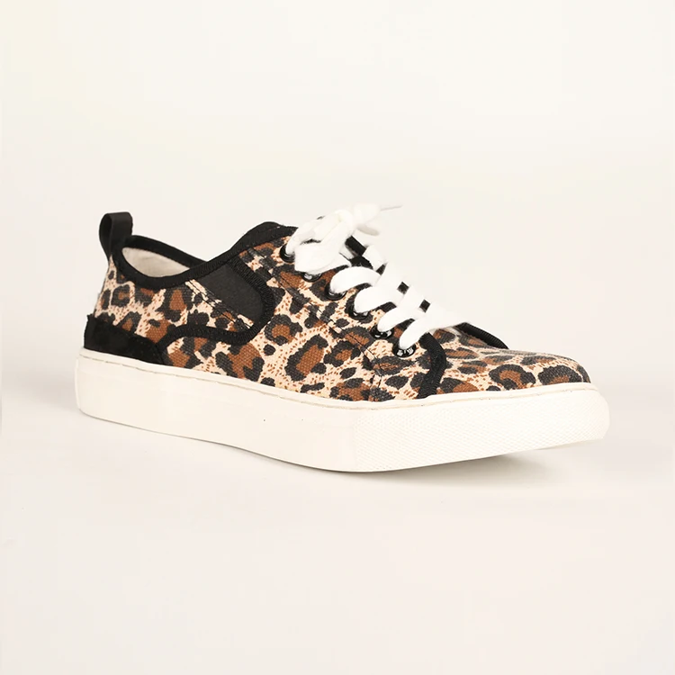 Spring new leopard pattern lace-up casual sneakers for girls plus size sneakers