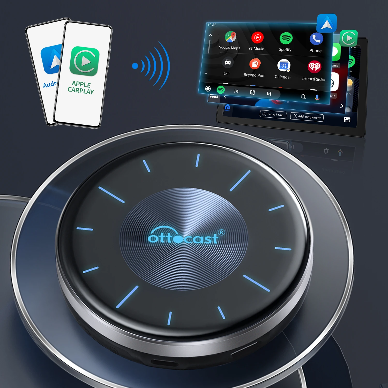 Ottocast P3 Wireless Magic ai Box Carplay Android Auto Adapter Wireless Carplay AI Box for Cars HDMI Streaming Multimedia Play