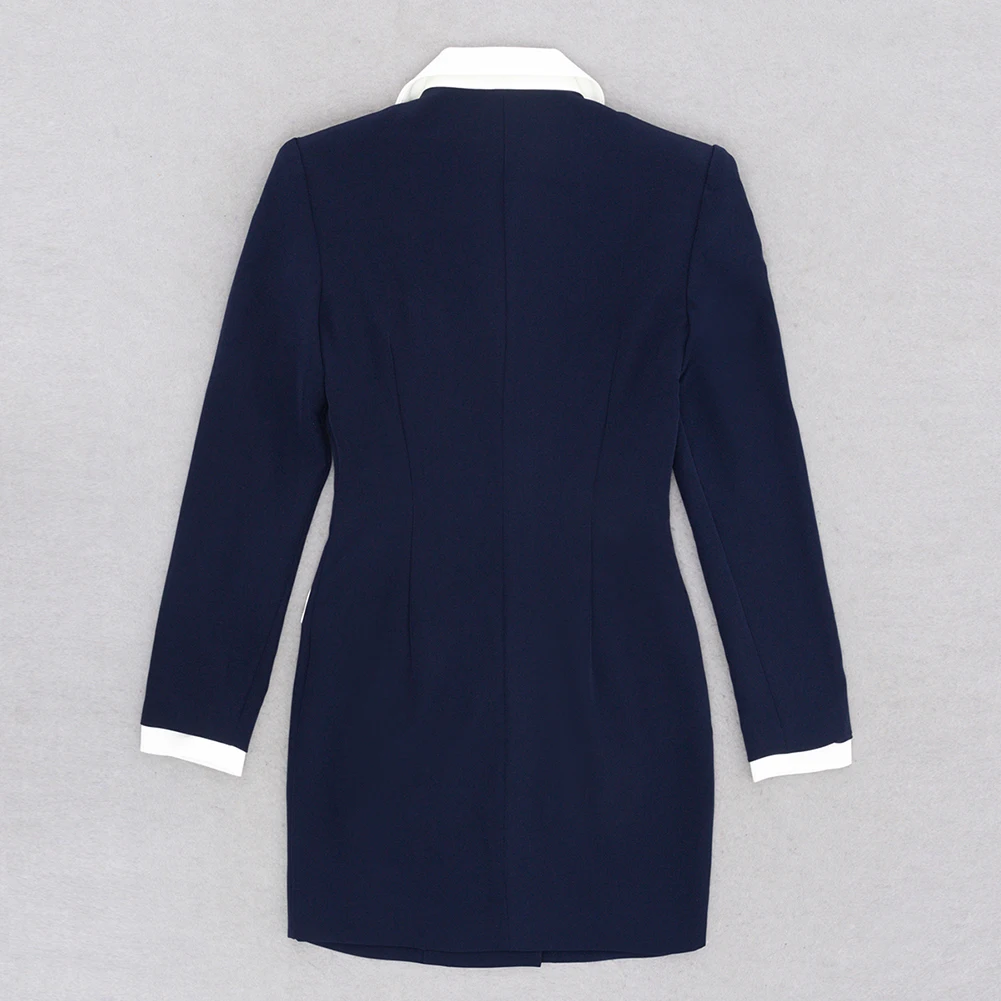 A7386 Hot Selling Items Dark Blue Women Blazer Dress V Neck Long Sleeves Mini Women Casual Dress