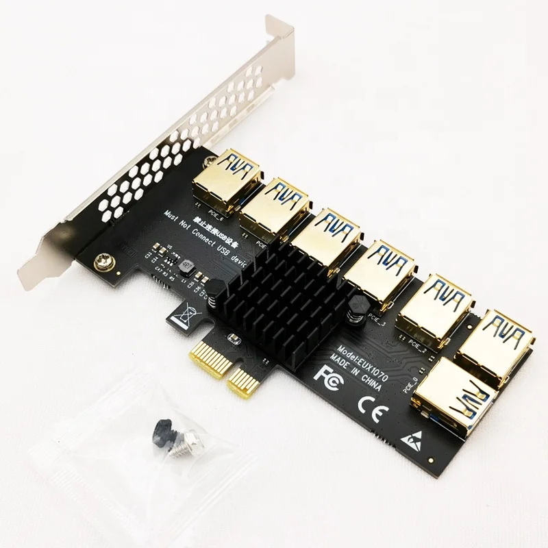 PCI Expansion Multiplier PCIE 1 To 7 PCI Express Gold USB 3.0 PCI-E 1x To 7 Extender Port Riser Adapter For Video Card