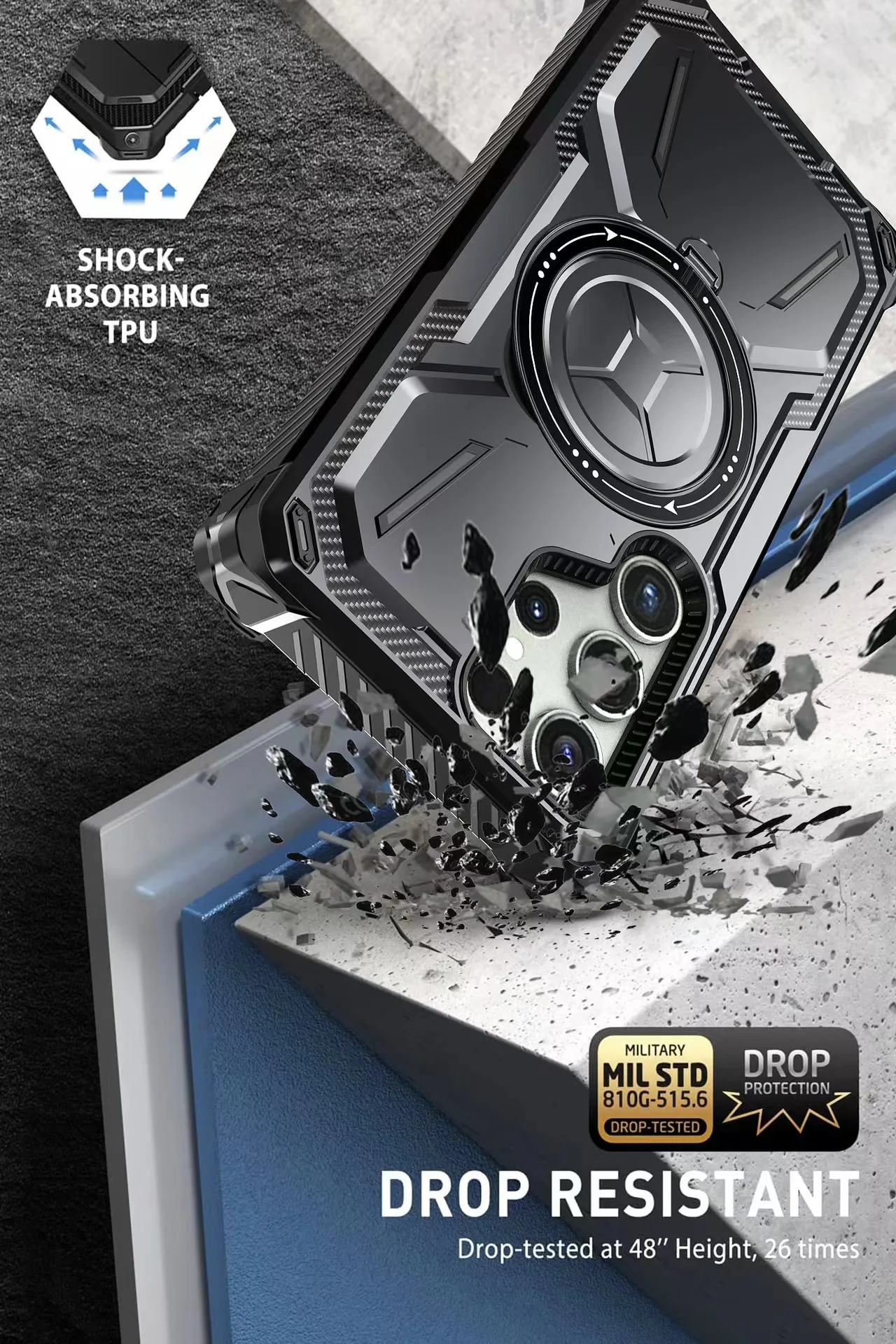 Yapears 2023 Soft TPU PC Phone Case Cover For galaxy S23 Ultra Back Cover Support Wireless Charging With Built-in Kickstand