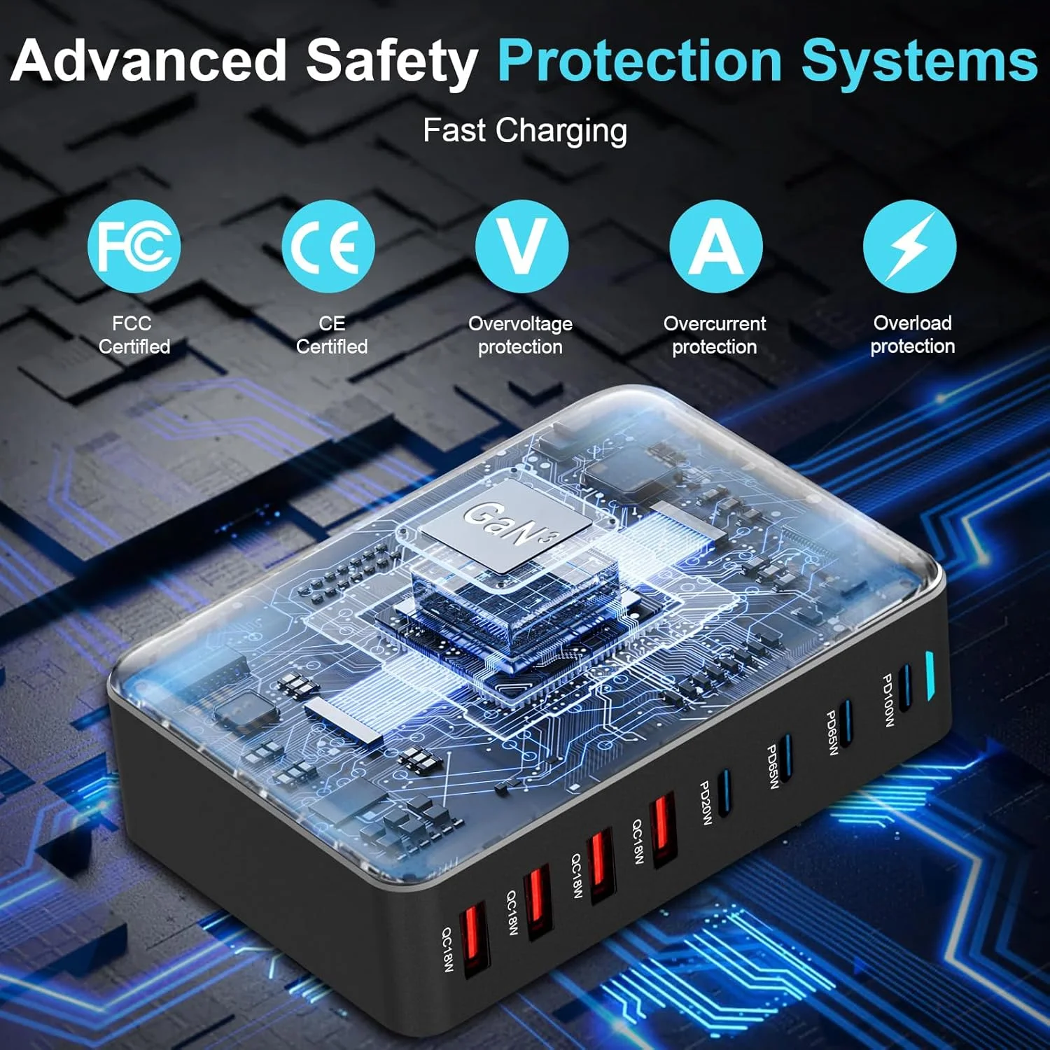 Быстрое зарядное устройство GaN 320 Вт USB C 8-портовая зарядная станция 100 PD PPS порт быстрой зарядки настенное для ноутбука