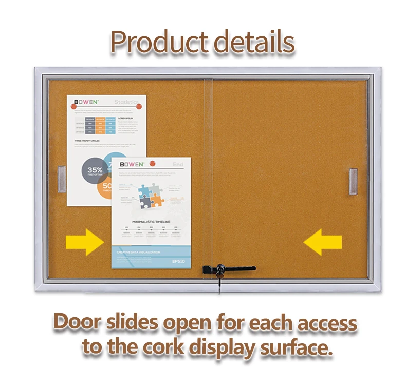  Interior quiet and long-lasting push-pull glass door bulletin board With track with aluminium