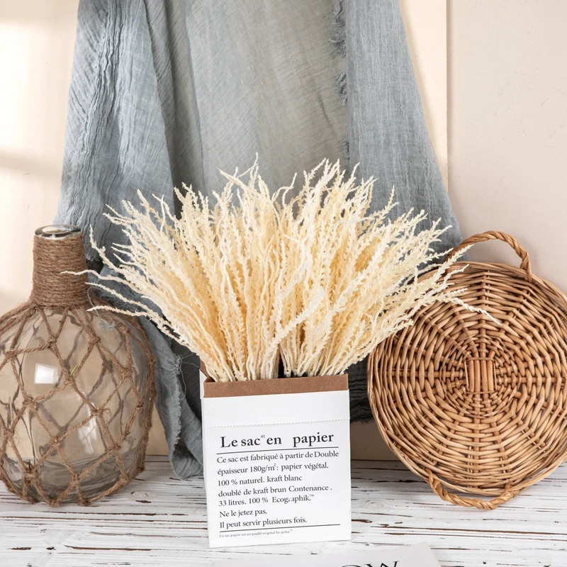 YC1085 Artificial Flower Plant Flocked Trident Leaf Grass Handles Hot Selling Decorative Flowers and Plants