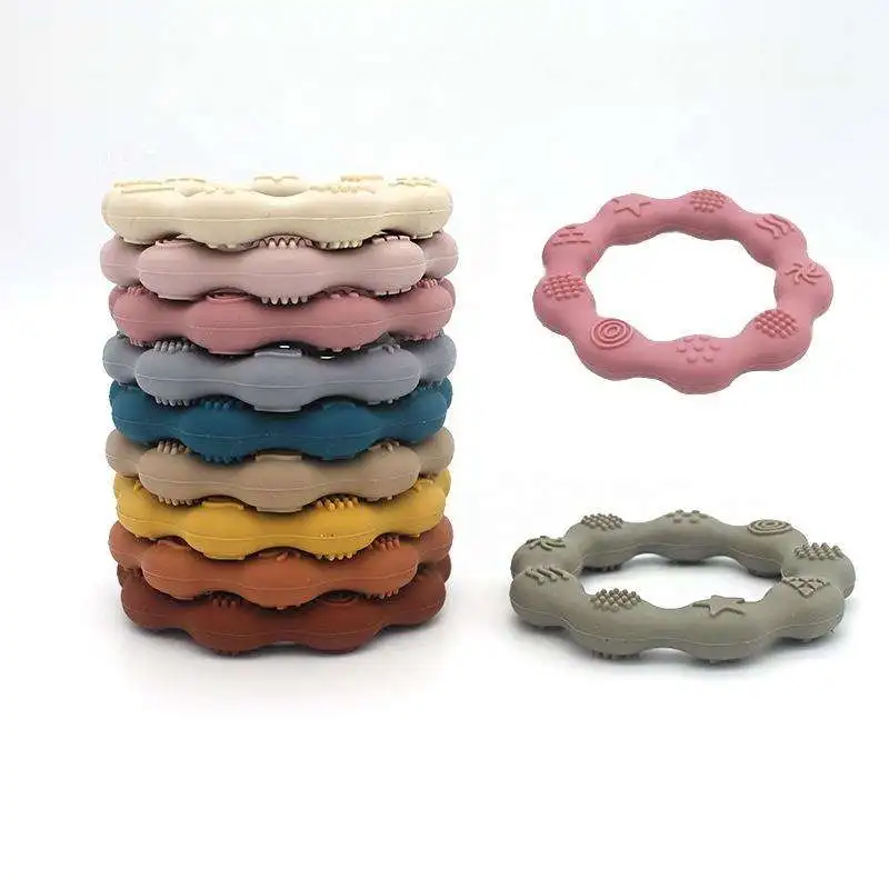Wholesale Solid Sun Bunny Star Shape Wooden Silicone Donut Baby Teething Toy Bpa Free Silicone Teether Strap Baby Teether