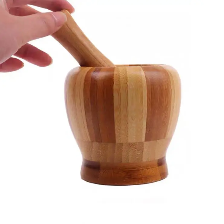 Practical Wooden Manual Ginger Spices Pestle Grinder Bowl Garlic Press Masher
