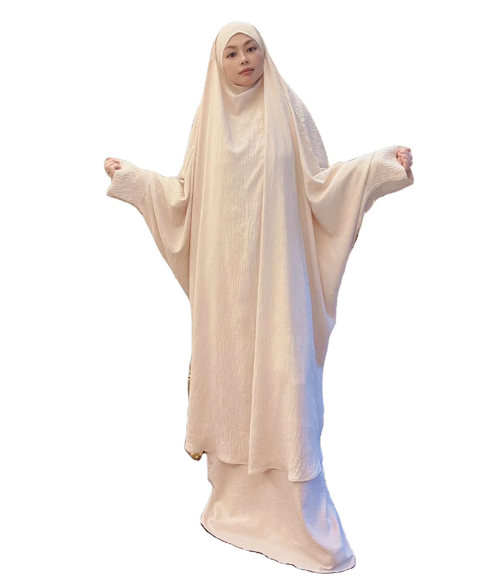 Factory Direct Supply Large Swing Solid Color Robe Suit Modest Muslim Woman Dress 2Pcs Set for Prayer Ramandan Eid