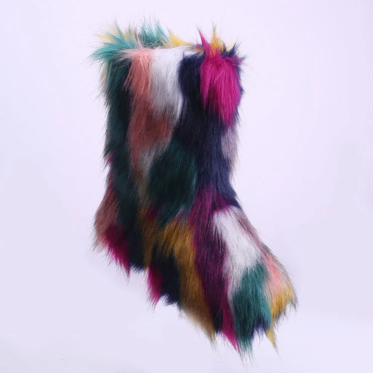 Wholesale Ladies Hot Sale Colorful High Warm Faux Fox Fur Boot Shoes Women Winter Snow Slipper Boots