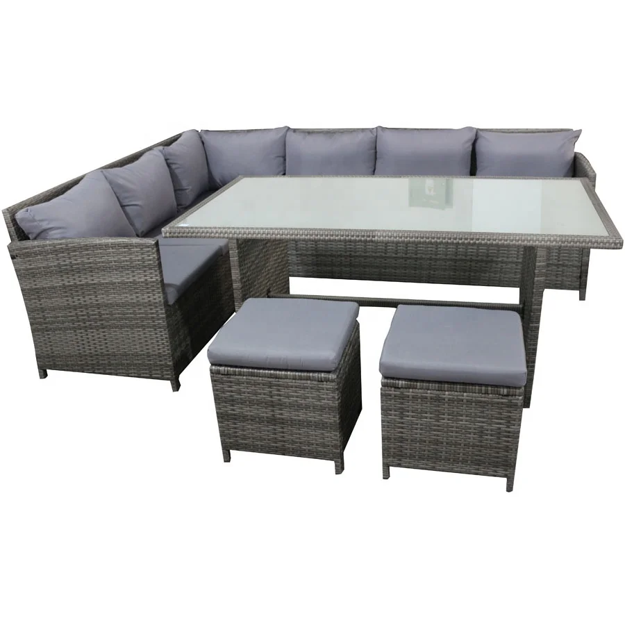 New 9 Seater Outdoor Wicker Sofa Lounge Dining Set Table Chairs Stools Setting Grey 5 Piece Sectional Set